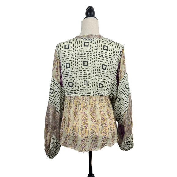 Zara Boho Patchwork Tie Front Blouse - Picture 7 of 7